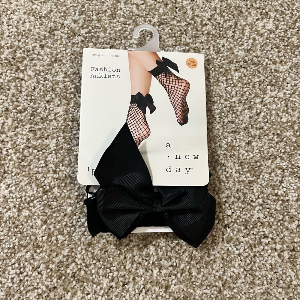 a new day Black Fishnet Anklets with Bow